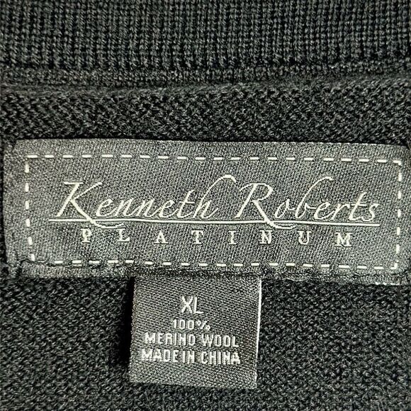Kenneth Roberts Platinum Merino Wool Sweater Black Argyle V-neck Men’s size XL - Picture 8 of 9